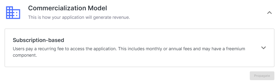 Commercialization model dropdown