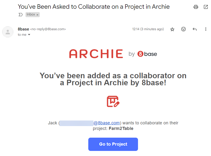 The email that collaborators receive when invited to work in Archie