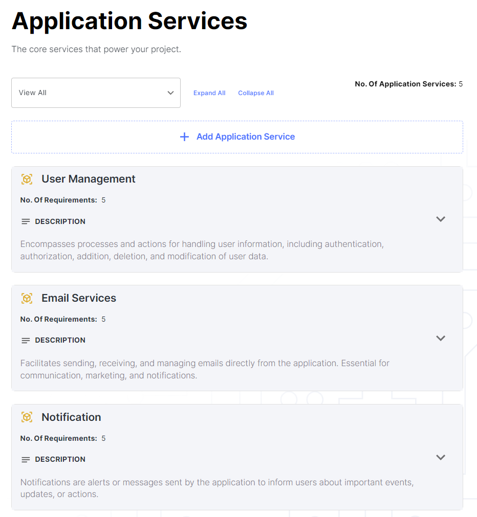 Requirements Application Services