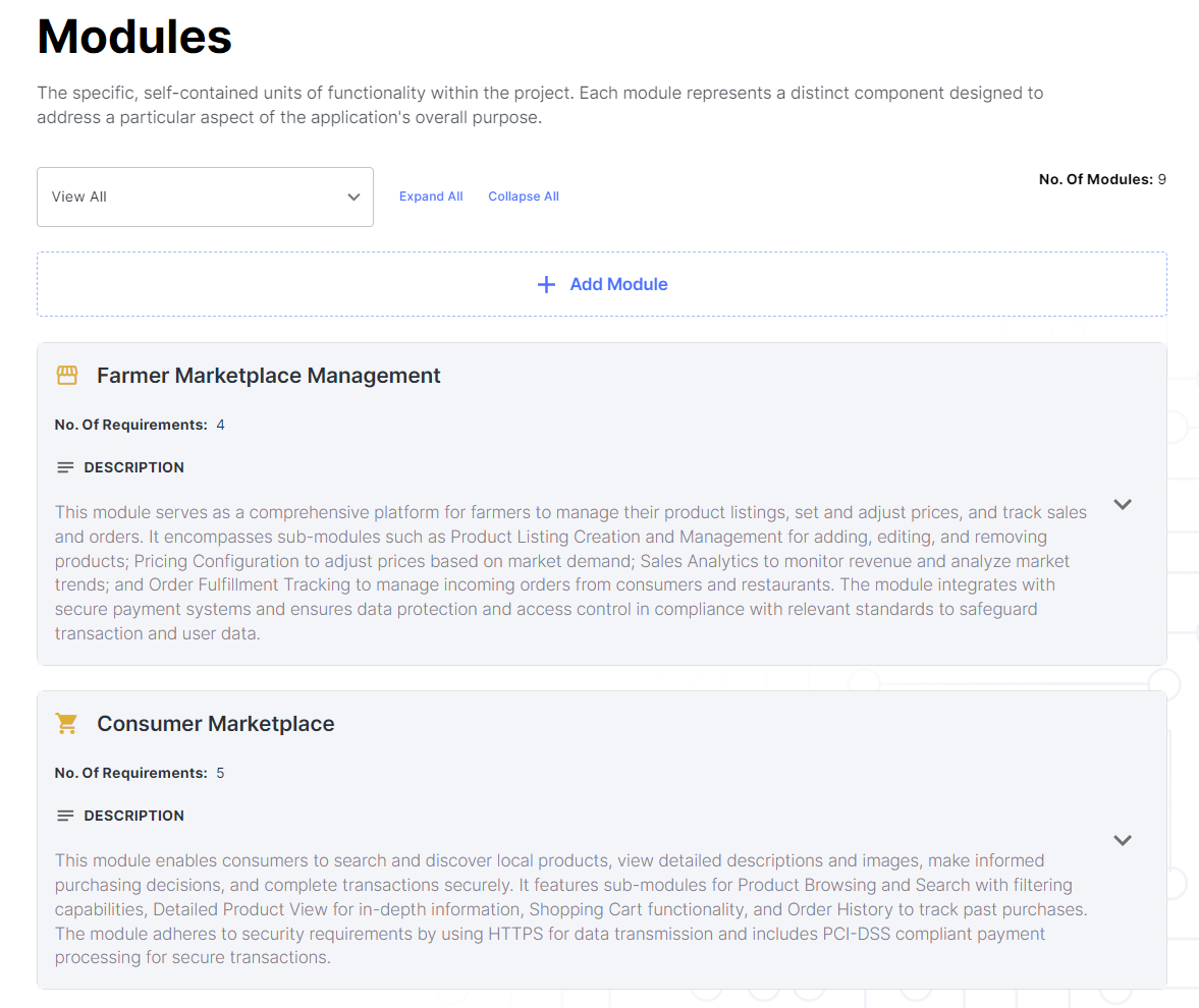 Modules page