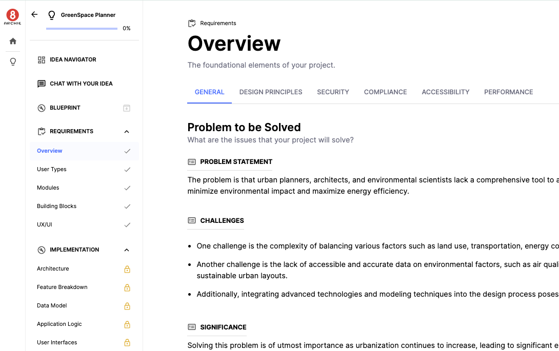 Requirements overview page