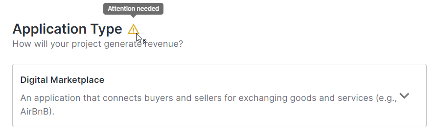 Application Type header with the needs attention icon.